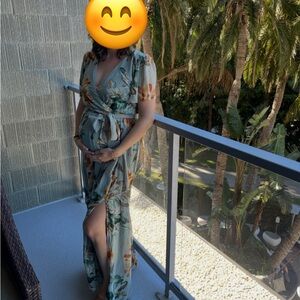 Pinkblush Floral Maxi Dress in Sage Green and Orange